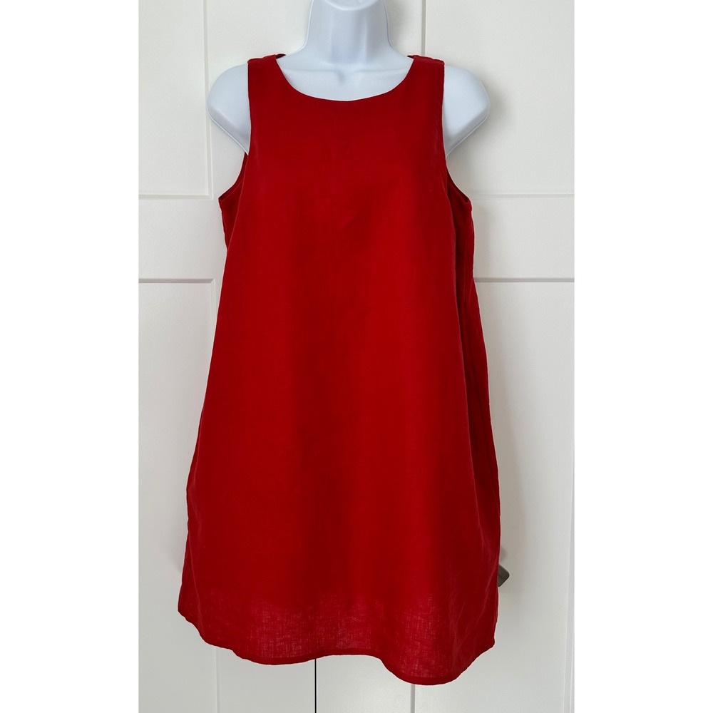 Quince Red 100% Linen Sleeveless Shift Mini Dress European Flax Small